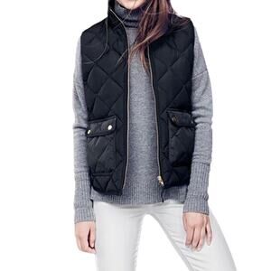 J Crew Quilted Turtleneck Zip Up Vest Black Polyester Sleeveless Pockets Size XS